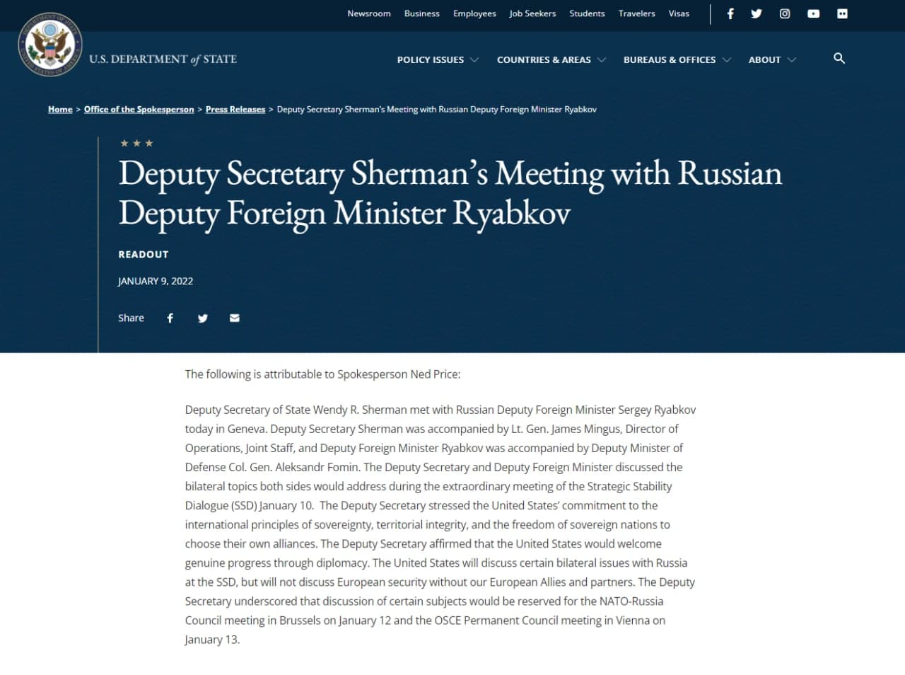 Пресс-релиз Госдепа США после первых переговоров Америки и России dqxikeidqxidqrant