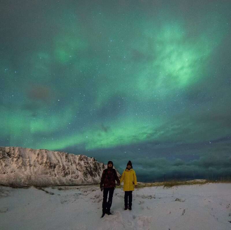 Супруги впервые увидели северное сияние