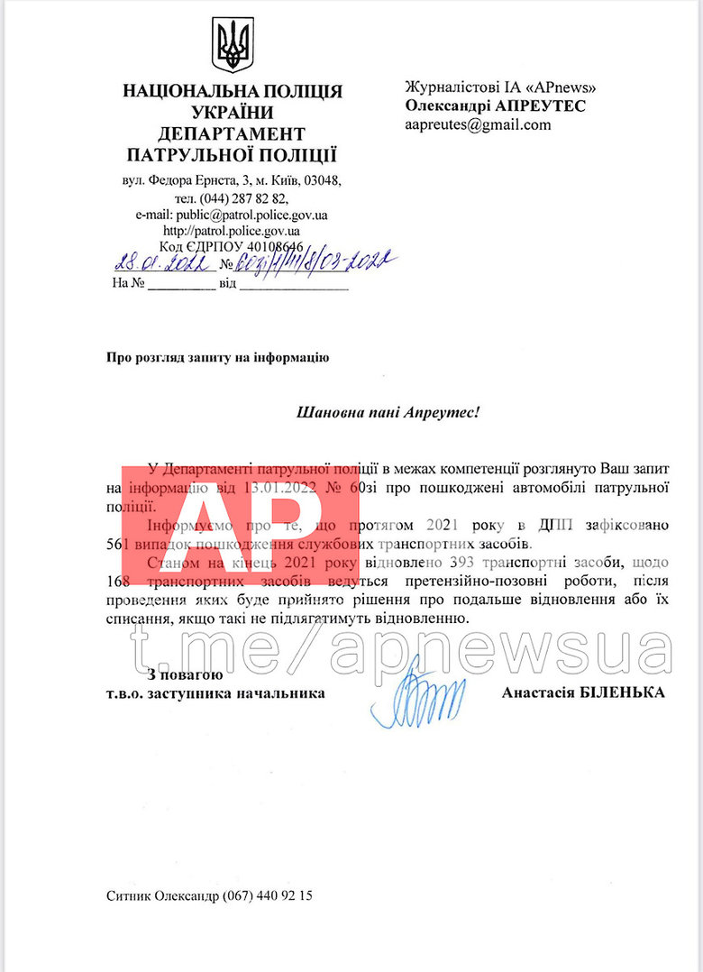 За 2021 год в ДТП был поврежден 561 автомобиль патрульной полиции 01 dqxikeidqxidqeant