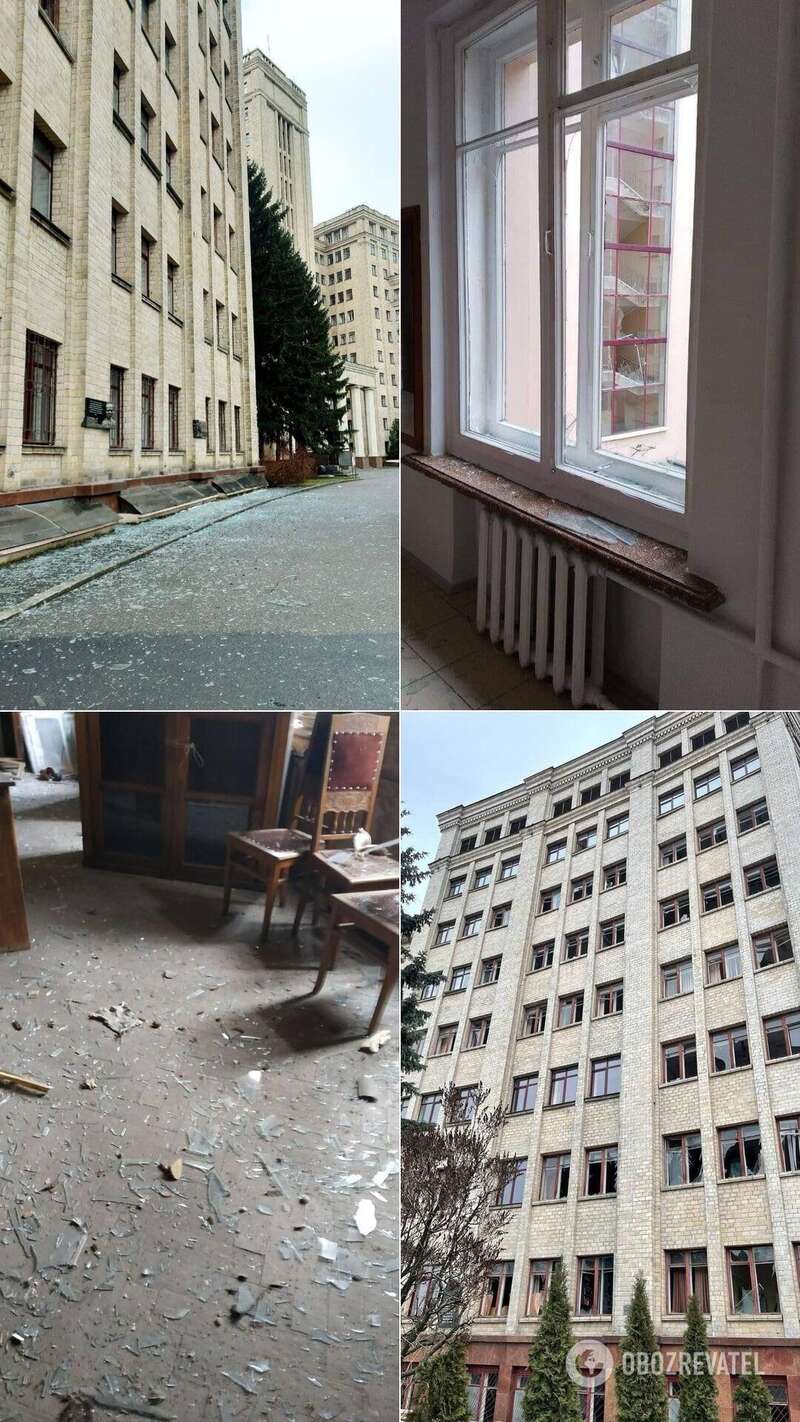 Последствия вражеских обстрелов университета Каразина.