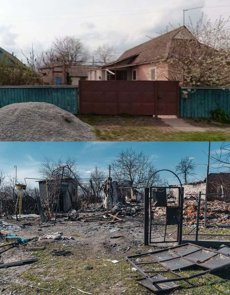 Фотограф Роман Наумов показал улицы Киевщины до и после российского вторжения dqxikeidqxidqeant