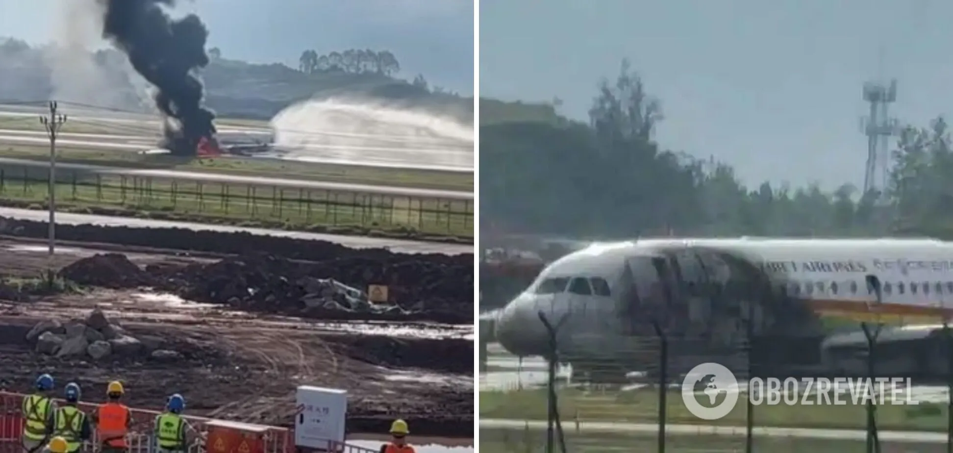 Самолет выехал за взлетно-посадочную полосу и загорелся dqxikeidqxidqrant