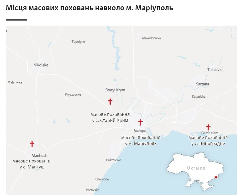 Братские могилы за пределами Мариуполя.