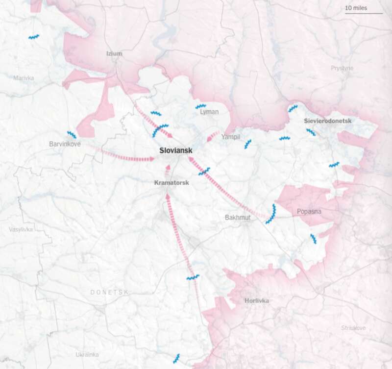 Маршруты наступлений на Славянск.