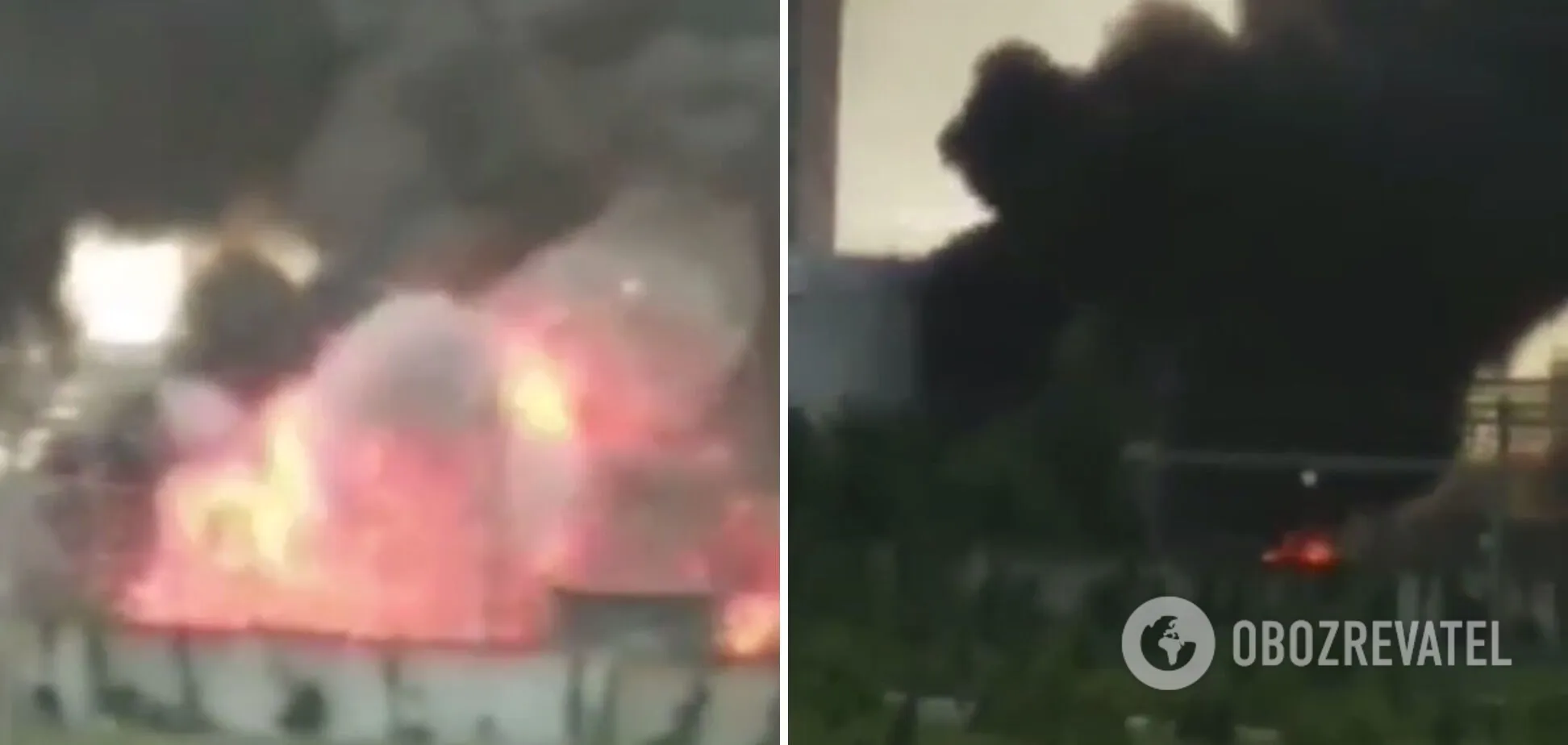 Пожар в результате детонации боеприпасов на вражеском складе