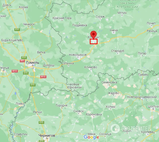 Город Клинцы Брянской области на карте