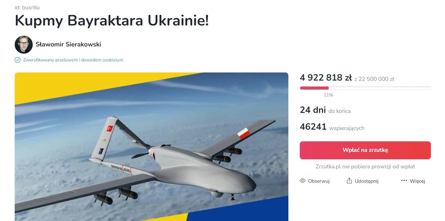 Поляки собрали первый миллион долларов на "Байрактар". dqxikeidqxidqeant