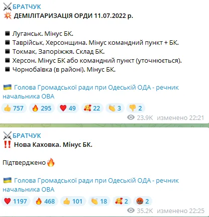 Скриншот сообщения Братчука в Telegram dqxikeidqxidqeant