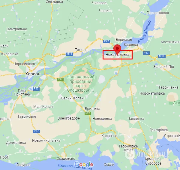 Нова Каховка на карті