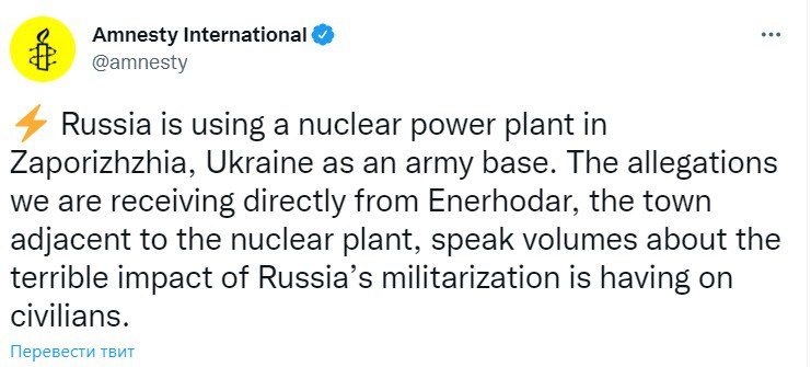 Amnesty International отреагировала на ситуацию вокруг ЗАЭС dqxikeidqxidqeant