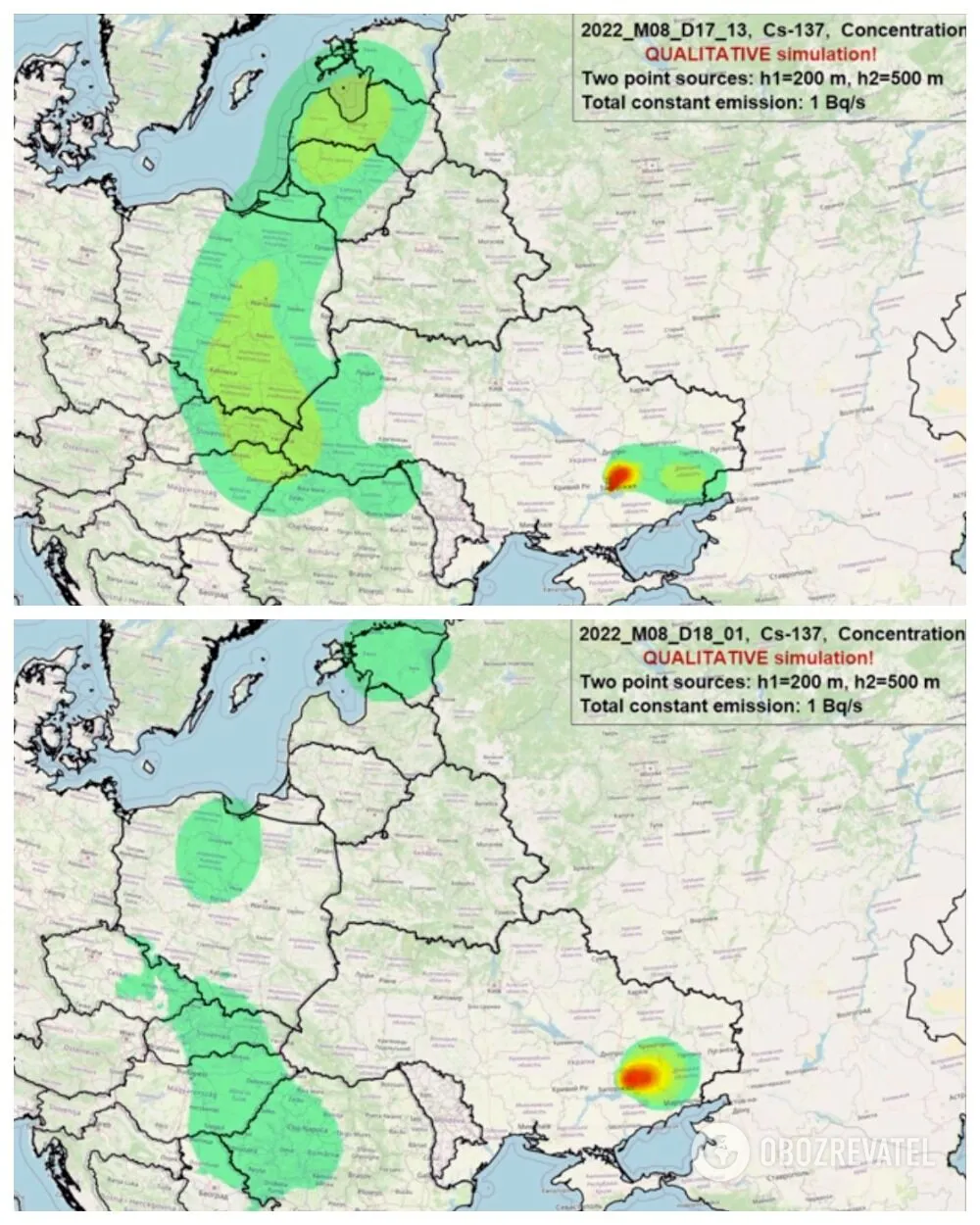 Поширення радіації від ЗАЕС у разі НП