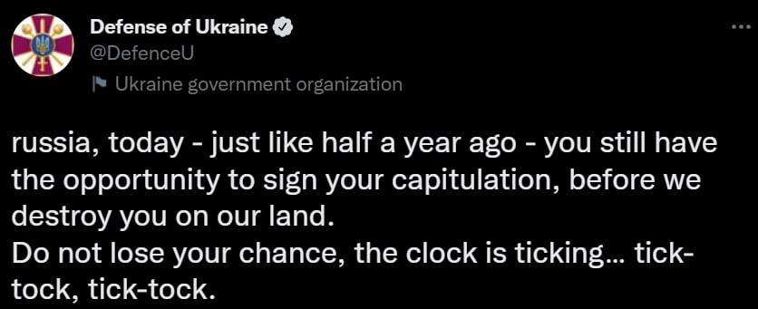 Міноборони України звернулося до РФ із закликом до капітуляції до Дня Незалежності dqxikeidqxidqrant