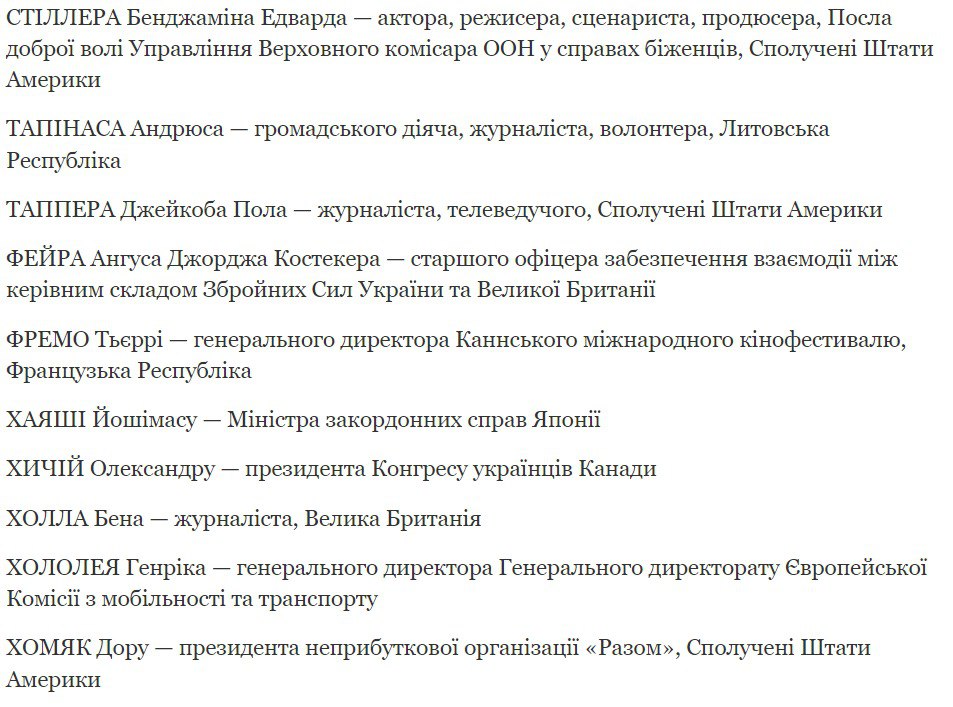 Зеленский наградил иностранцев