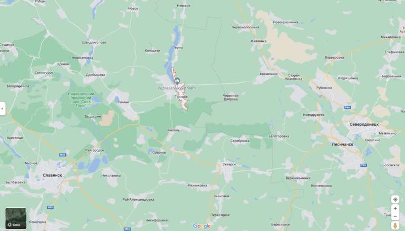 Торське на карті на схід від Лиману dqxikeidqxidqeant