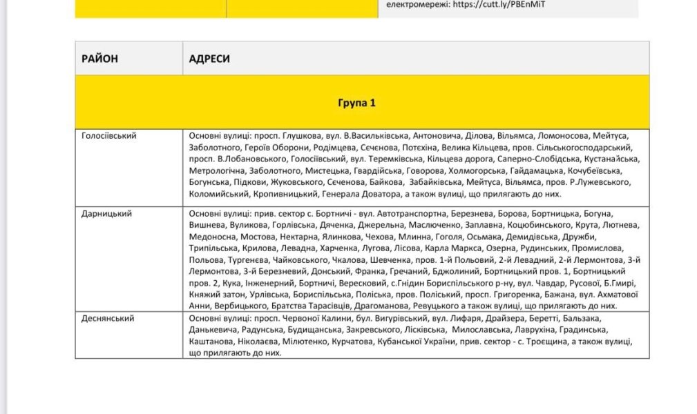 графік відключення світла, київ, блекаут, світло, електрика