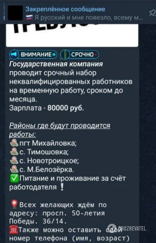 Оголошення про набор на чернові роботи в окупованому Мелітополі. dqxikeidqxidqeant