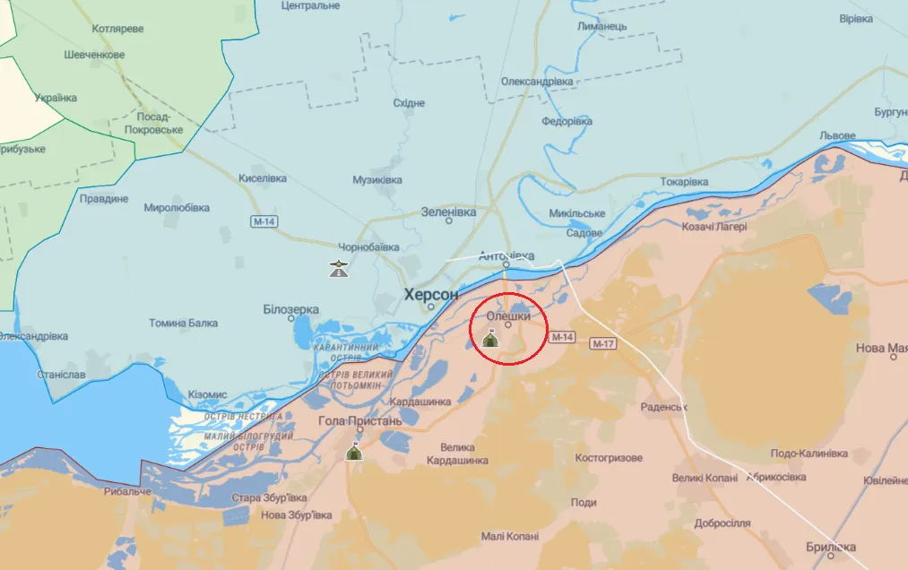 Алёшки на карте Херсонщины