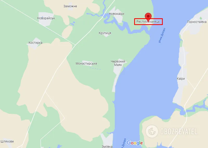 Село Республіканець на карті dqxikeidqxidqeant