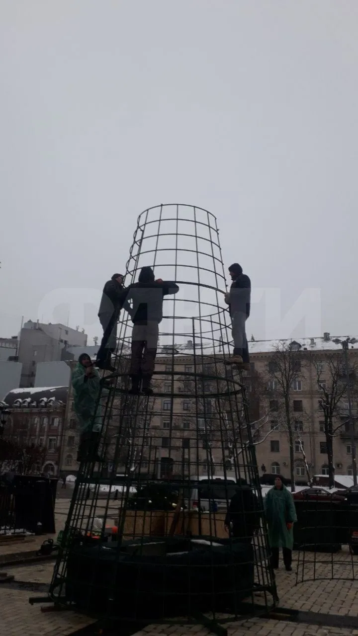 В Киеве начали монтировать новогоднюю елку на Софийской площади. Фото и видео dqxikeidqxidqrant