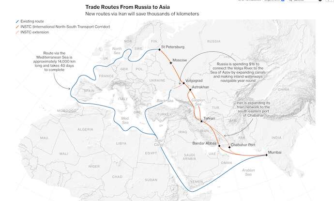Росія та Іран будують торговий маршрут в обхід санкцій, - Bloomberg dqxikeidqxidqrant
