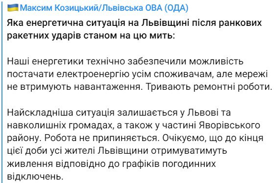 Стан енергосистеми Львова 29 грудня dqxikeidqxidqeant