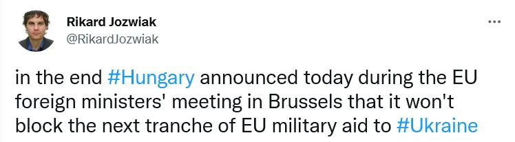 Венгрия не будет блокировать предоставление Евросоюзом Украине военной помощи dqxikeidqxidqeant