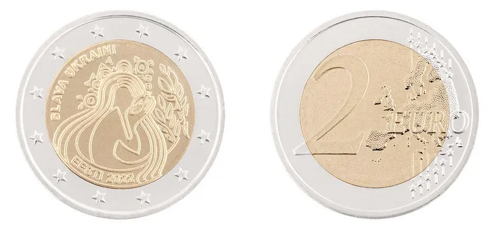 В Эстонии запустили в оборот монету в 2 евро, посвященную Украине dqxikeidqxidqrant