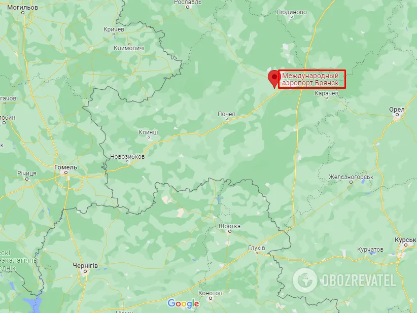 Брянський аеропорт на карті