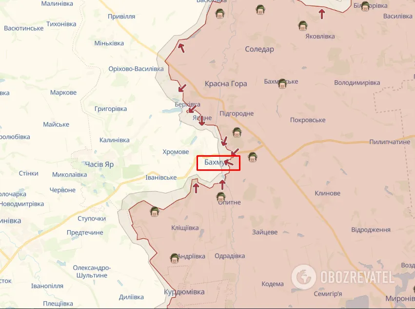 Карта Бахмут линия фронта