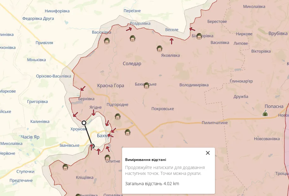 Бахмут на карте