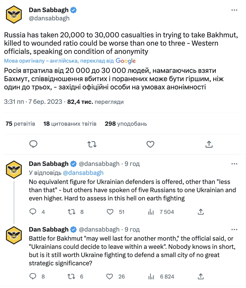 Окупанти втратили 20-30 тисяч солдатів при штурмах Бахмута, – журналіст The Guardian dqxikeidqxidqeant