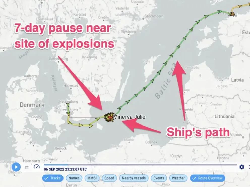 Вибухи на ’’Північних потоках’’: виявлено танкер, який тиждень плавав поблизу місця НП