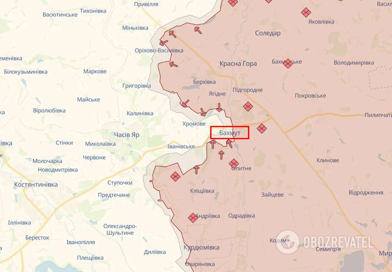 Лінія фронту поблизу Бахмута