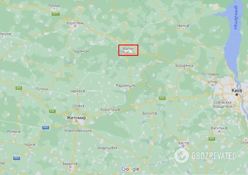 Малин на карті