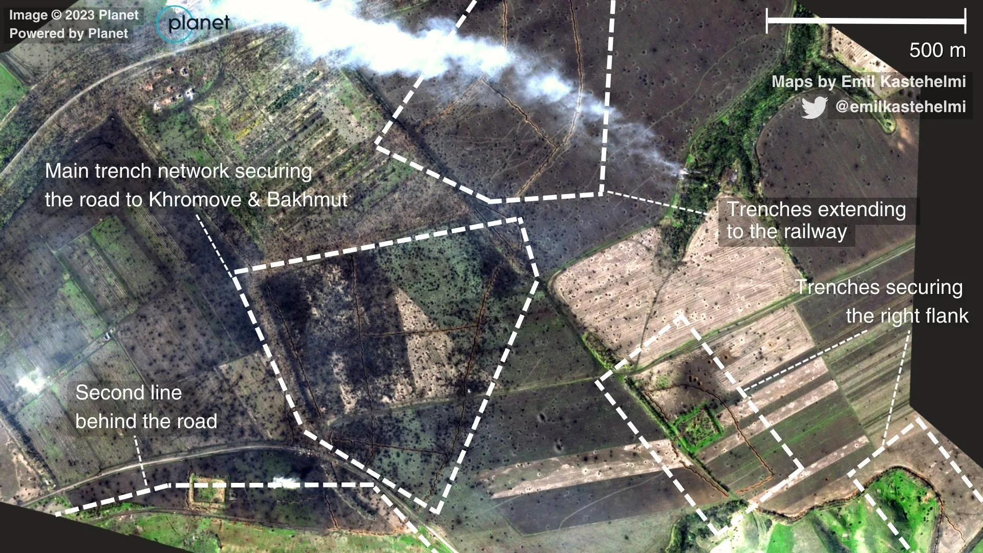 Біля Бахмута тривають надважкі бої: опубліковано супутникові знімки