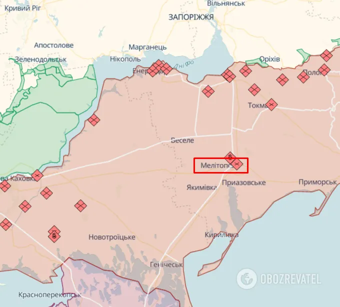Временно оккупированный Мелитополь на карте