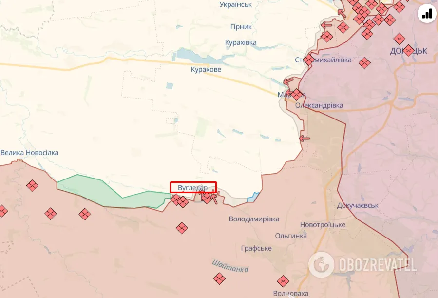 Угледар. Карта линии фронта