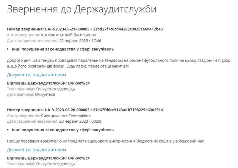 Госаудитслужба обращение тендер