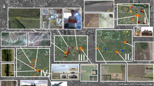 Набор снимков из космоса, иллюстрация Bellingcat к своему расследованию dqxikeidqxidqrant
