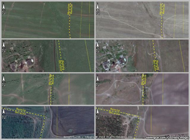 Проложенные военной техникой дороги через российско-украинскую границу