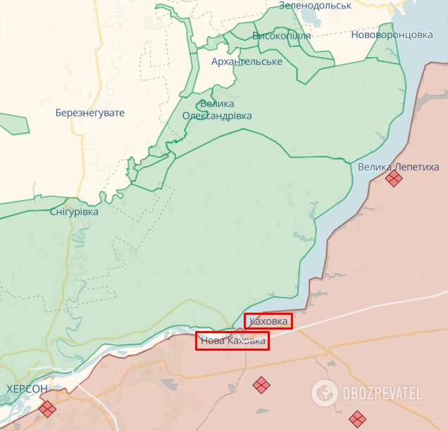 Каховка та Нова Каховка на карті dqxikeidqxiuuant