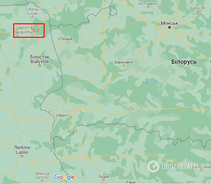 Августов (Польща) на карті dqxikeidqxidqrant