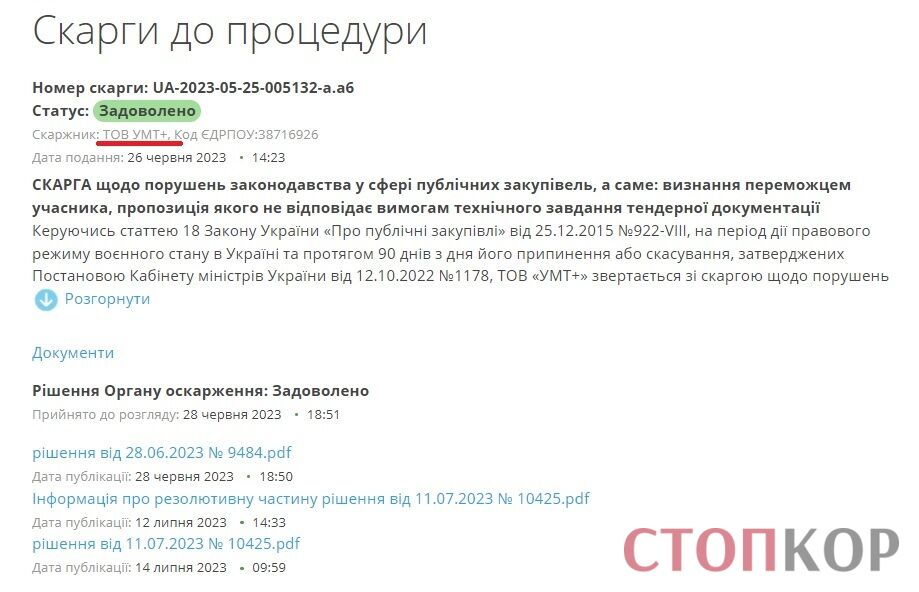 Скарга на дискримінаційні вимоги в тендері, де перемогло ТОВ ’’АРТЕК МЕДІКАЛ ГРУП’’