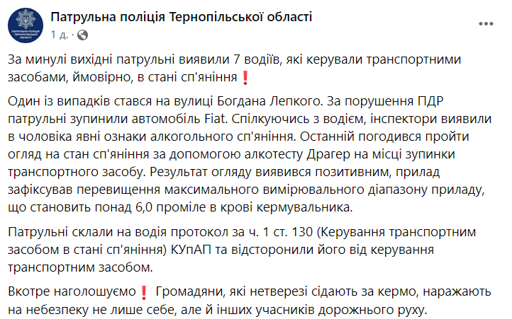 У Тернополі п’яний водій своїм диханням відключив Драгер dqxikeidqxidqeant