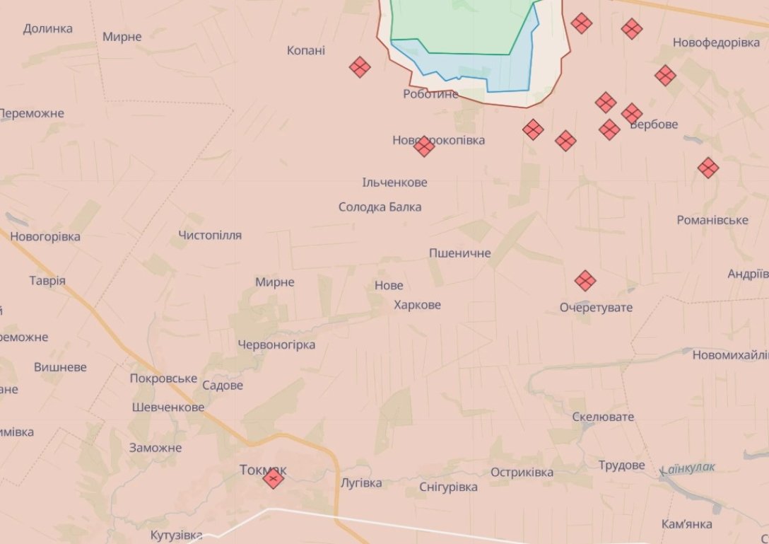 Карта бойових дій, Токмак, Роботине dqxikeidqxidqeant
