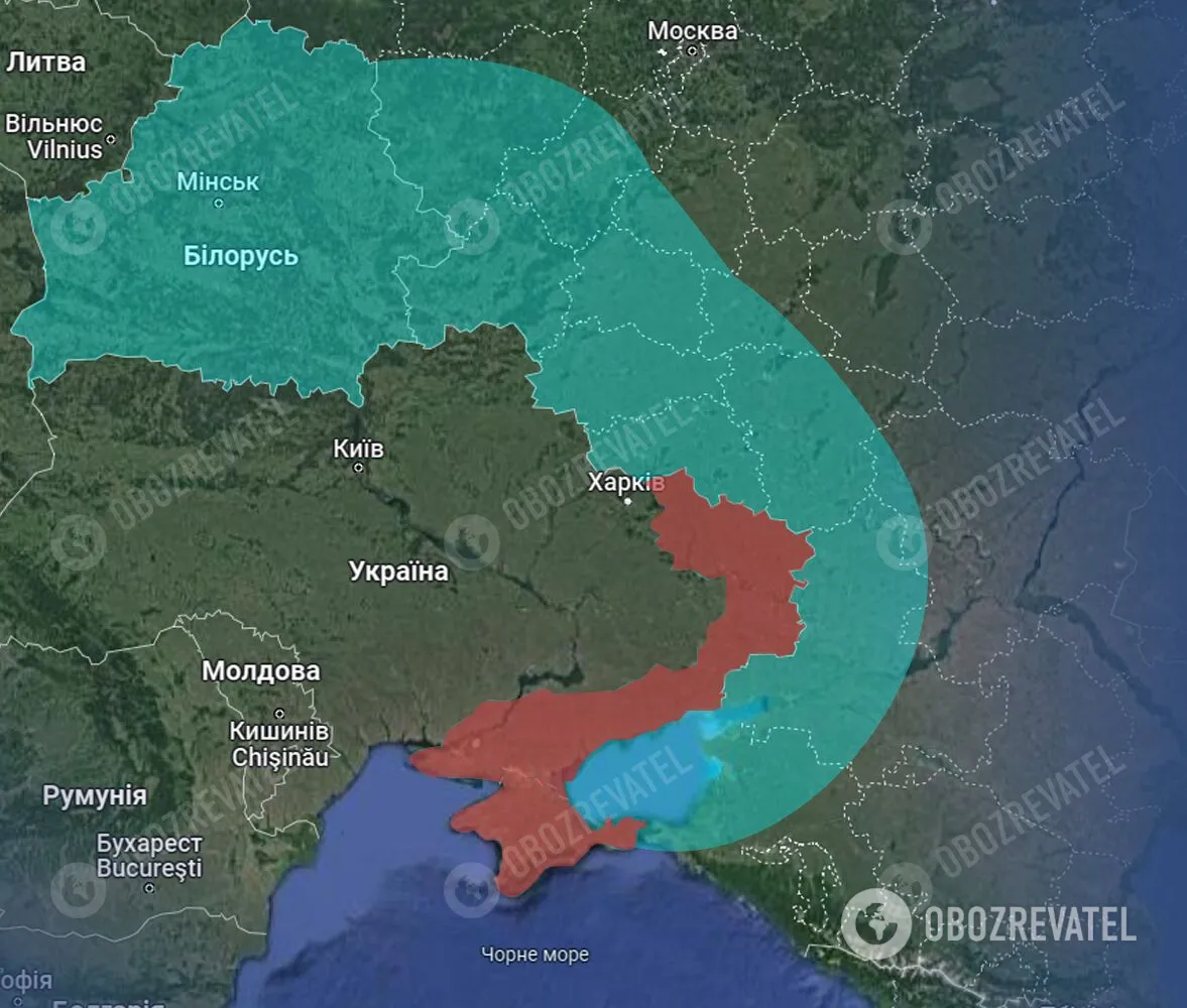 Приблизительная максимальная дальность ATACMS