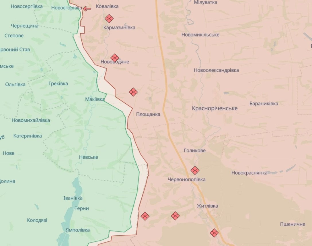 Район Новомихайловки, карта боевых действий