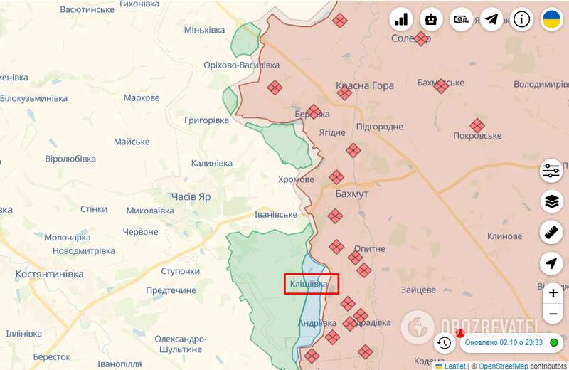 Кліщіївка на карті бойових дій