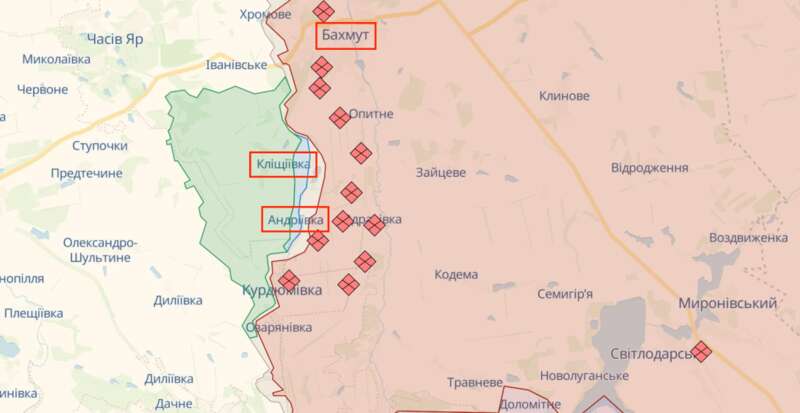 карта бойових дій, Андріївка, Кліщіївка, Бахмут dqxikeidqxidqrant