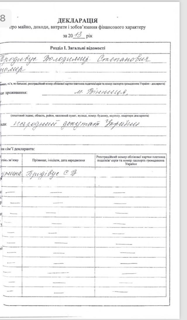 декларация Владимира Продивуса